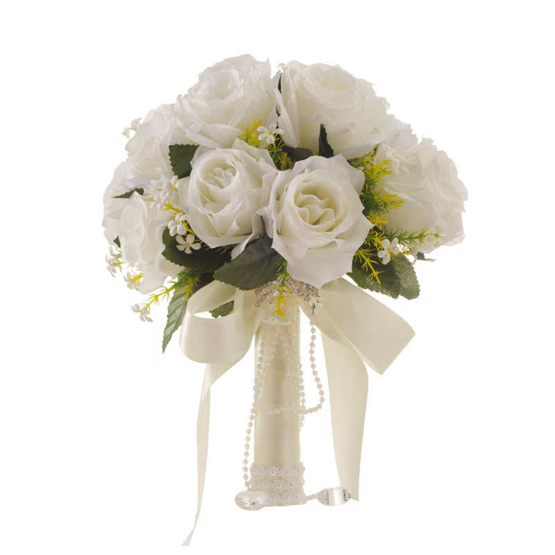 White Rose Rhinestone Wedding Bride Hand Bouquets