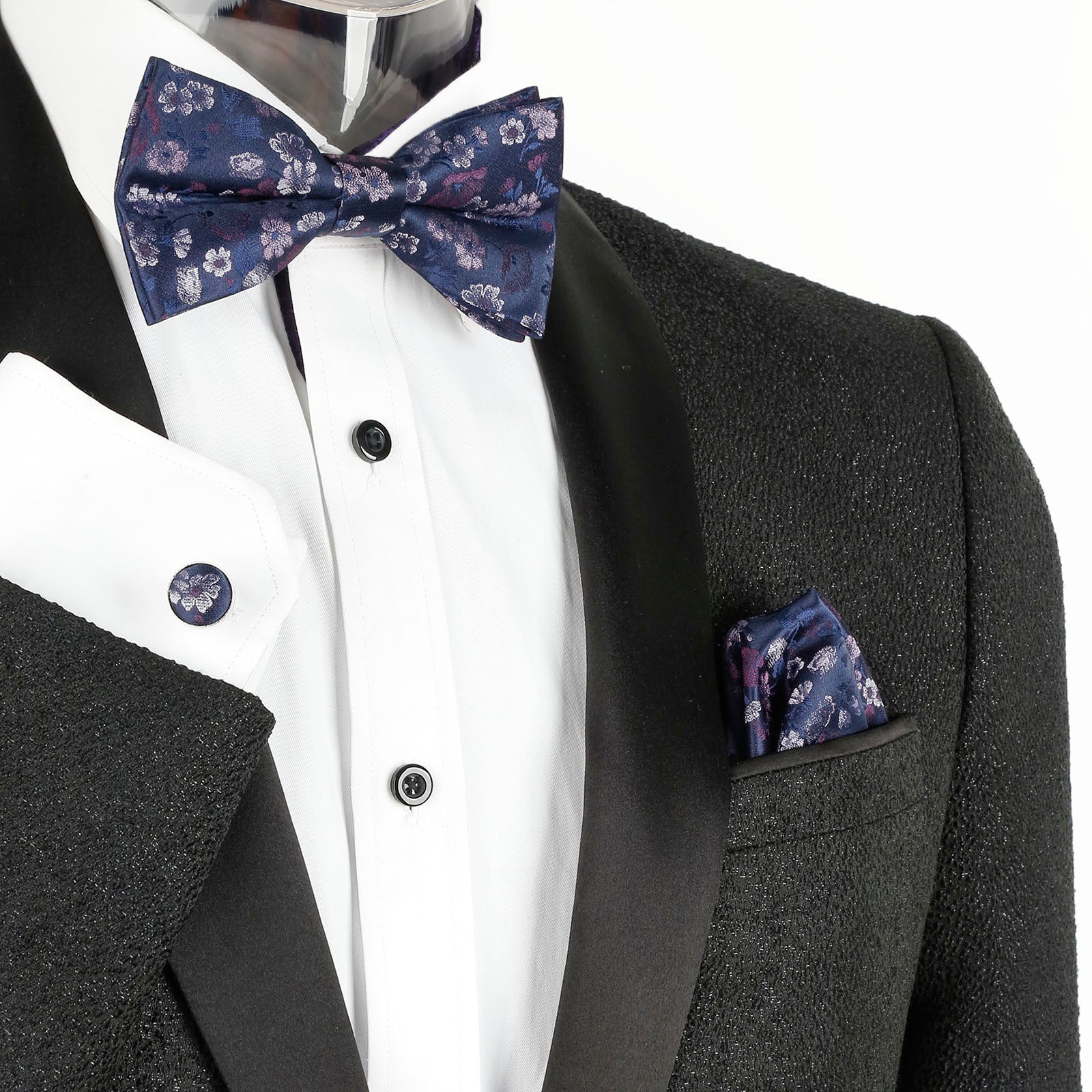 Alizeal Mens Pre-tied Floral Woven Bow Tie Handkerchief and Cufflinks Set 006