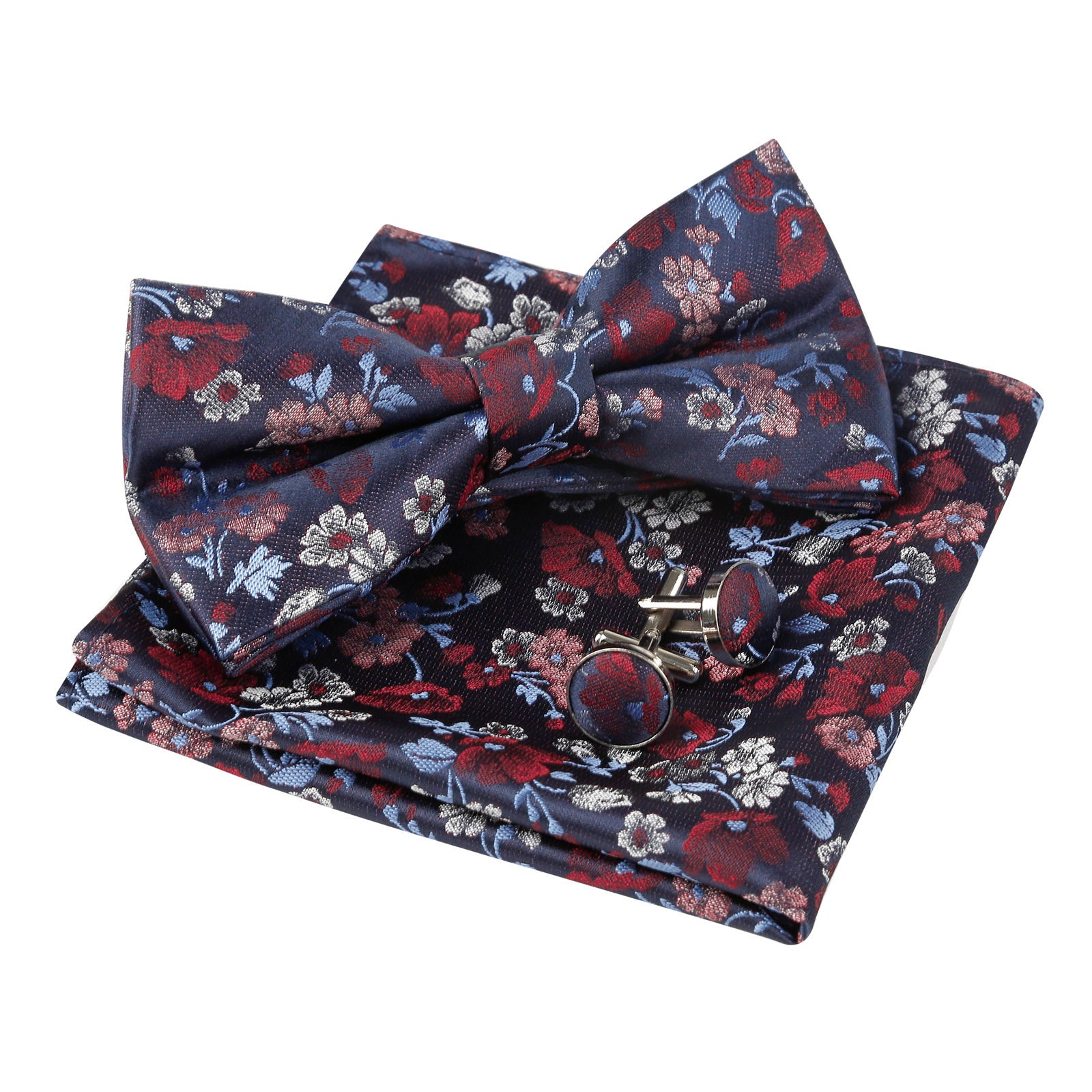 Alizeal Mens Pre-tied Floral Woven Bow Tie Handkerchief and Cufflinks Set 006