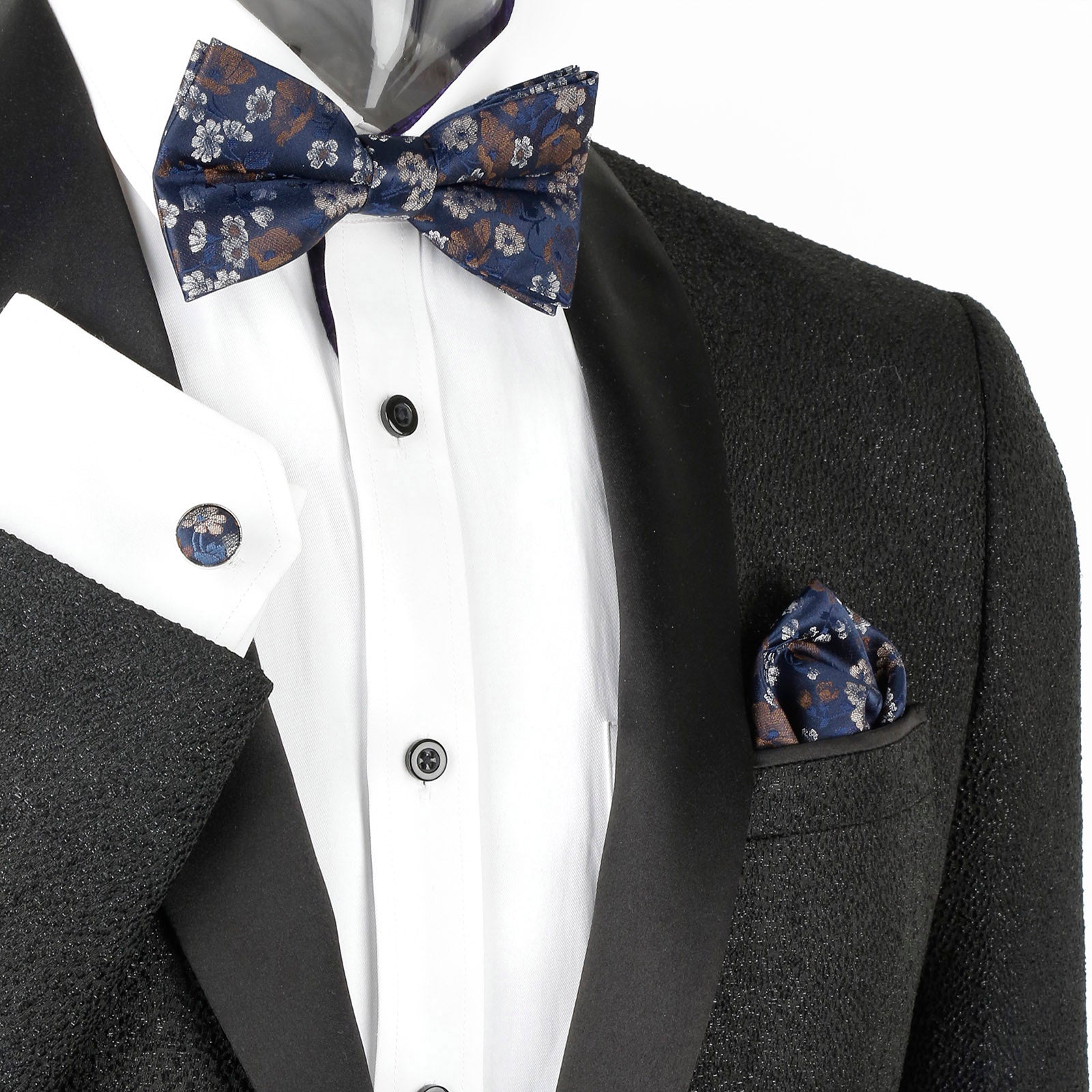 Alizeal Mens Pre-tied Floral Woven Bow Tie Handkerchief and Cufflinks Set 006