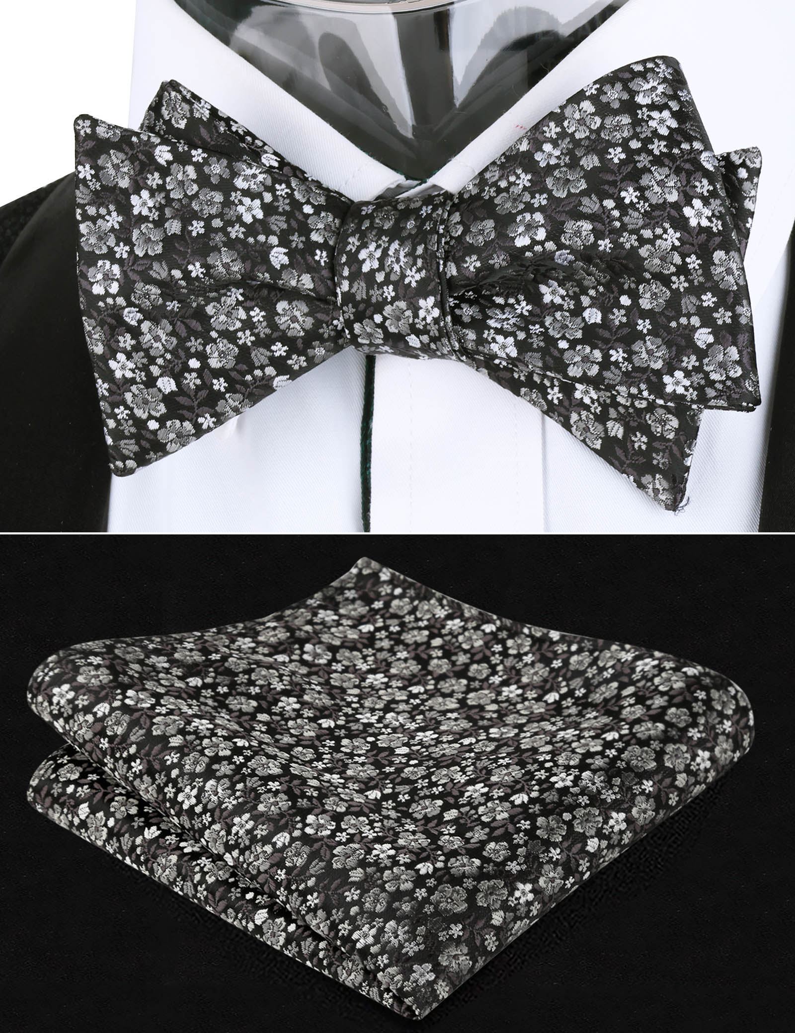 Alizeal Adult Self-tied Bow Ties and Hankies with Small Print of Floral #045