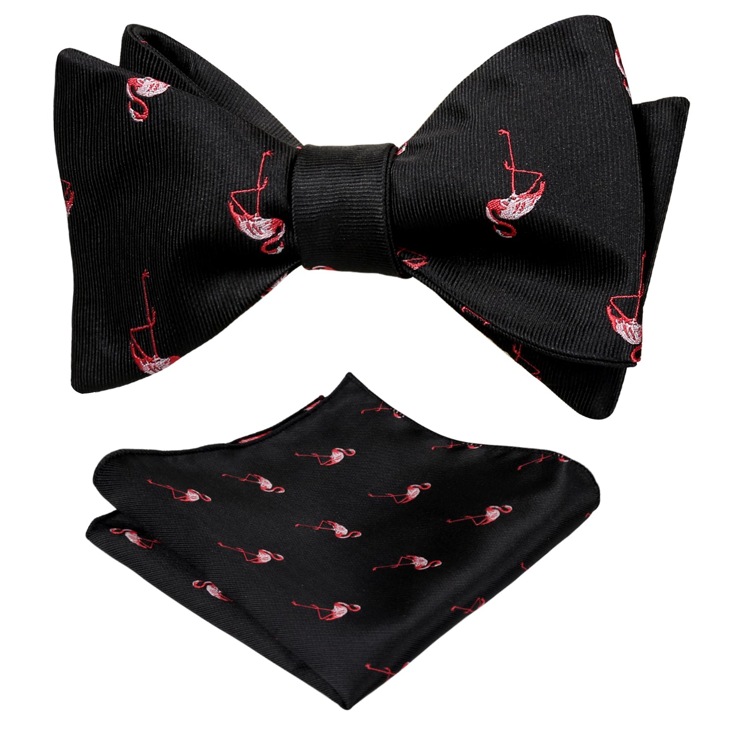 Flamingo Patterned SELF-TIED Bowtie and Hanky for Wedding-047