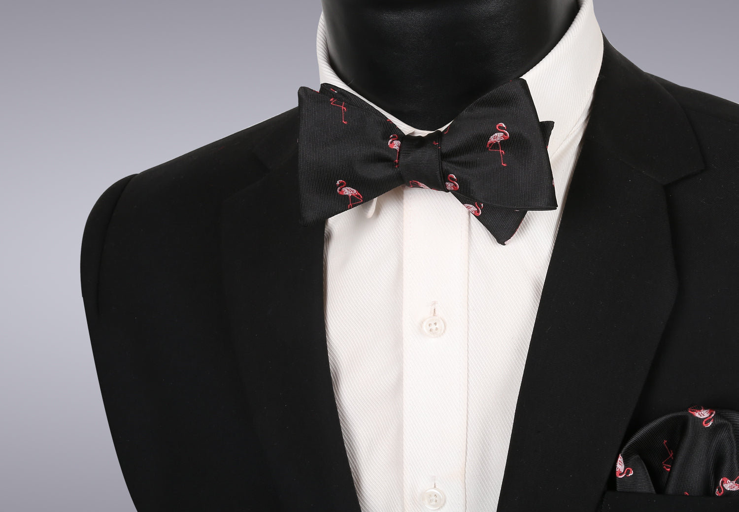 Flamingo Patterned SELF-TIED Bowtie and Hanky for Wedding-047