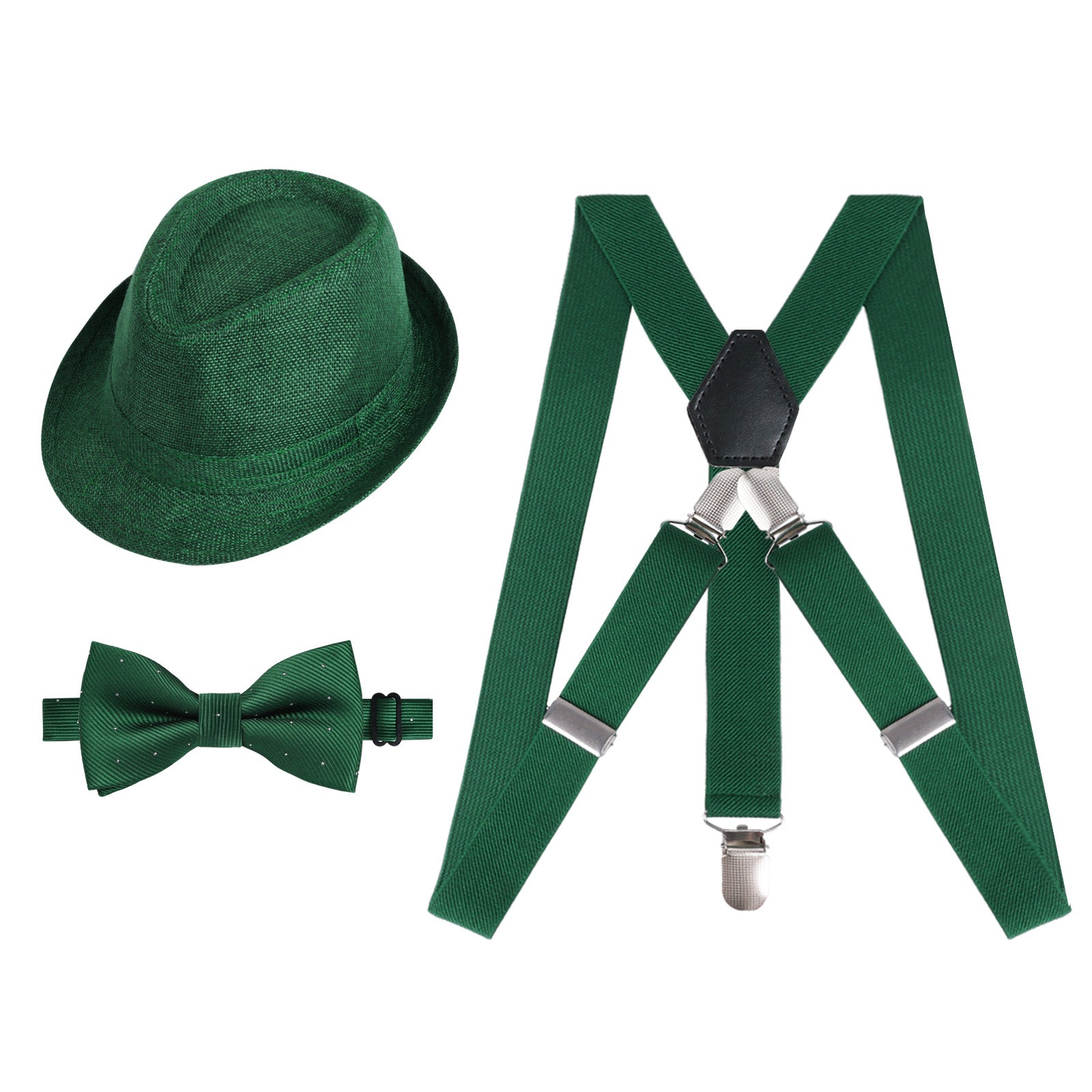 Boy's 2.5cm Elastic 3 Clip Suspender and Bow Tie Set with Hat for Kids- BD047