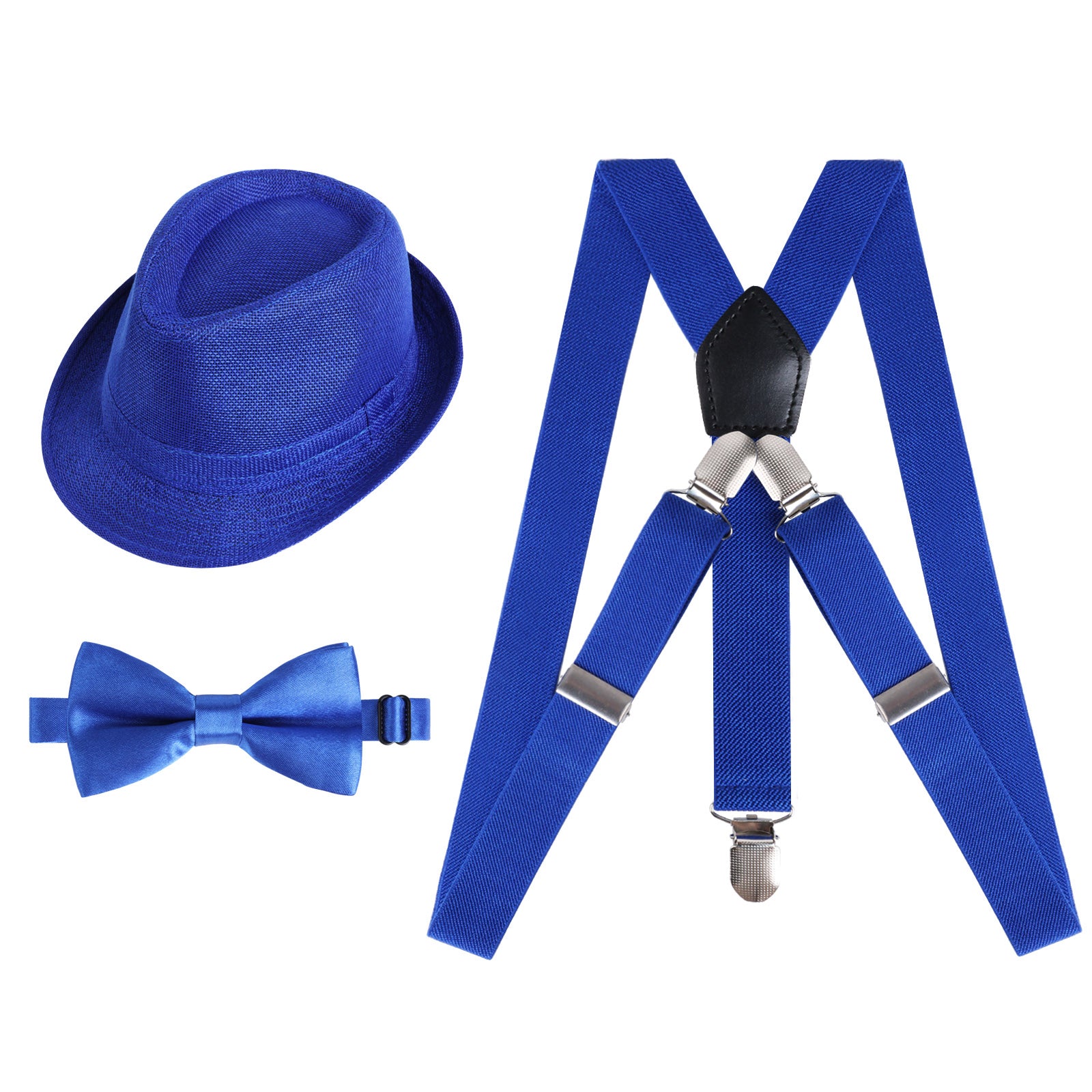 Boy's 2.5cm Elastic 3 Clip Suspender and Bow Tie Set with Hat for Kids- BD047