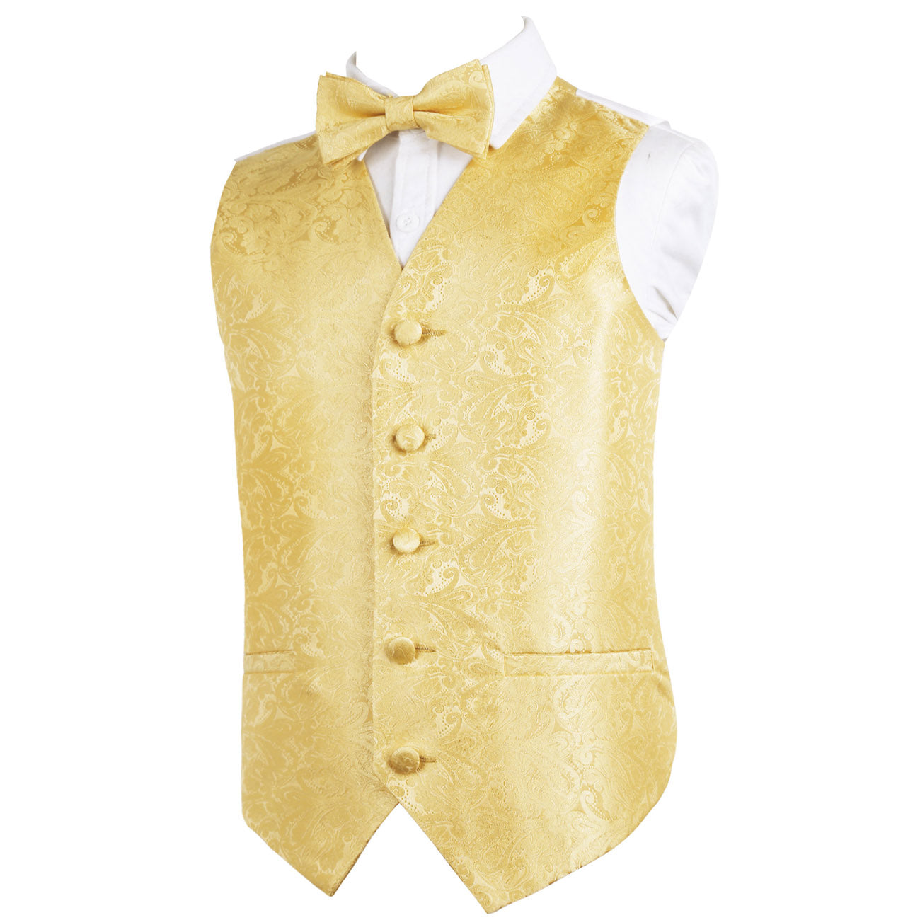 Boy's Classic Paisley Bow Tie and Suit Vest Set, 079-Golden