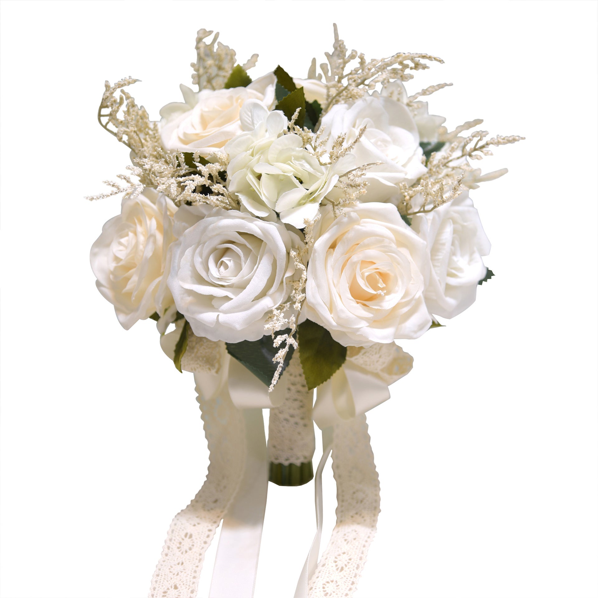 White Artificial Roses Ribbon for Wedding Church Decoration Bouquets