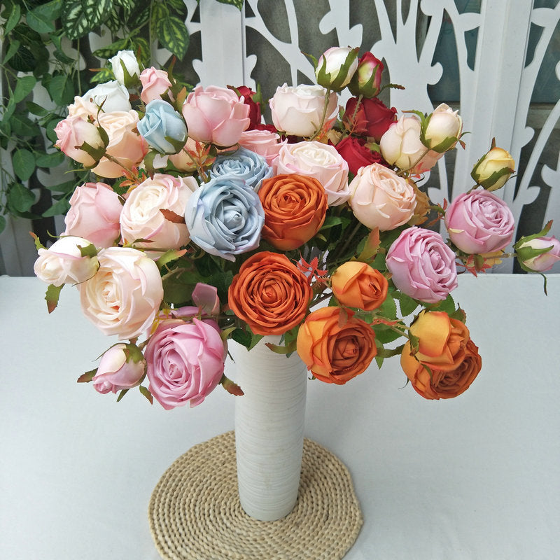 Three Heads Royal Rose Artificial Flower Wedding Decoration