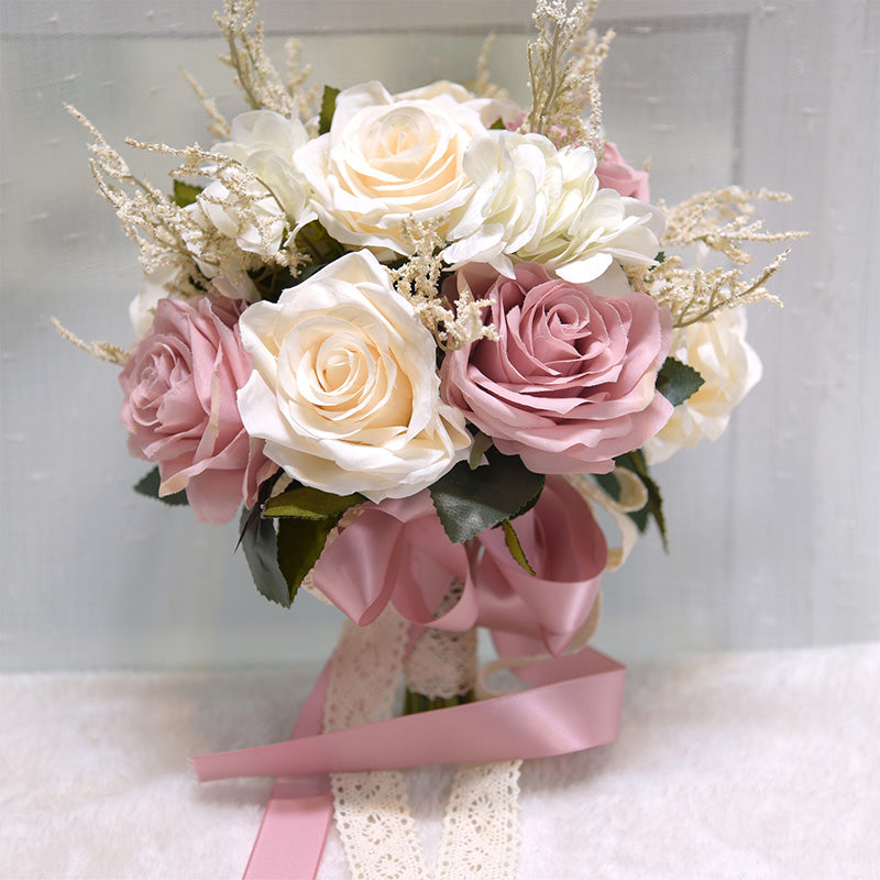 White Artificial Roses Ribbon for Wedding Church Decoration Bouquets