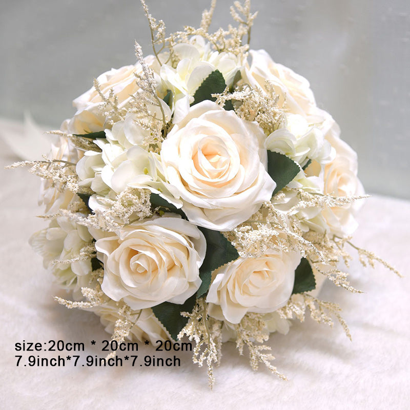 White Artificial Roses Ribbon for Wedding Church Decoration Bouquets