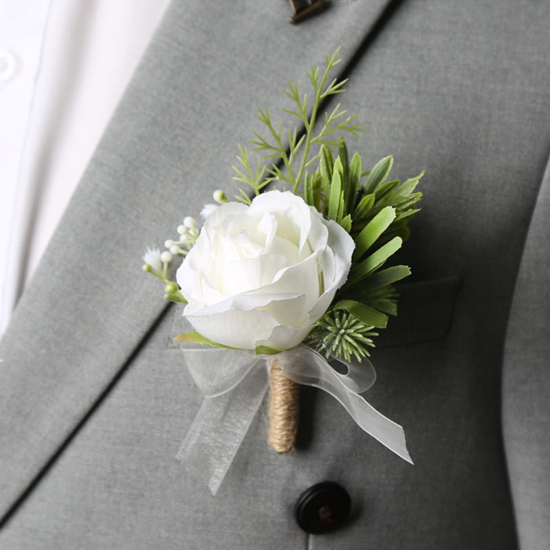 Rose Brooch Pin Wedding Boutonniere Wrist Corsages Set