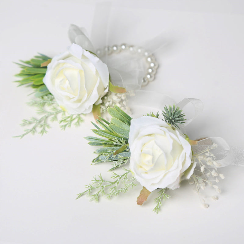 Rose Brooch Pin Wedding Boutonniere Wrist Corsages Set