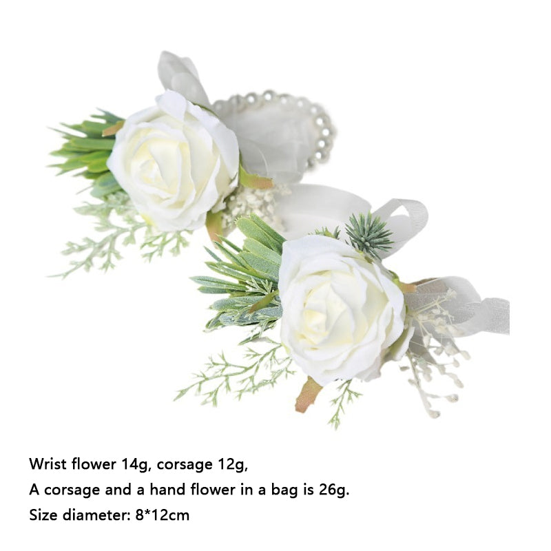 Rose Brooch Pin Wedding Boutonniere Wrist Corsages Set