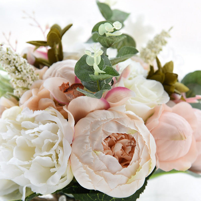 Outdoor Artificial Sarah Peony Flower Lace Ribbon Wedding Bouquets