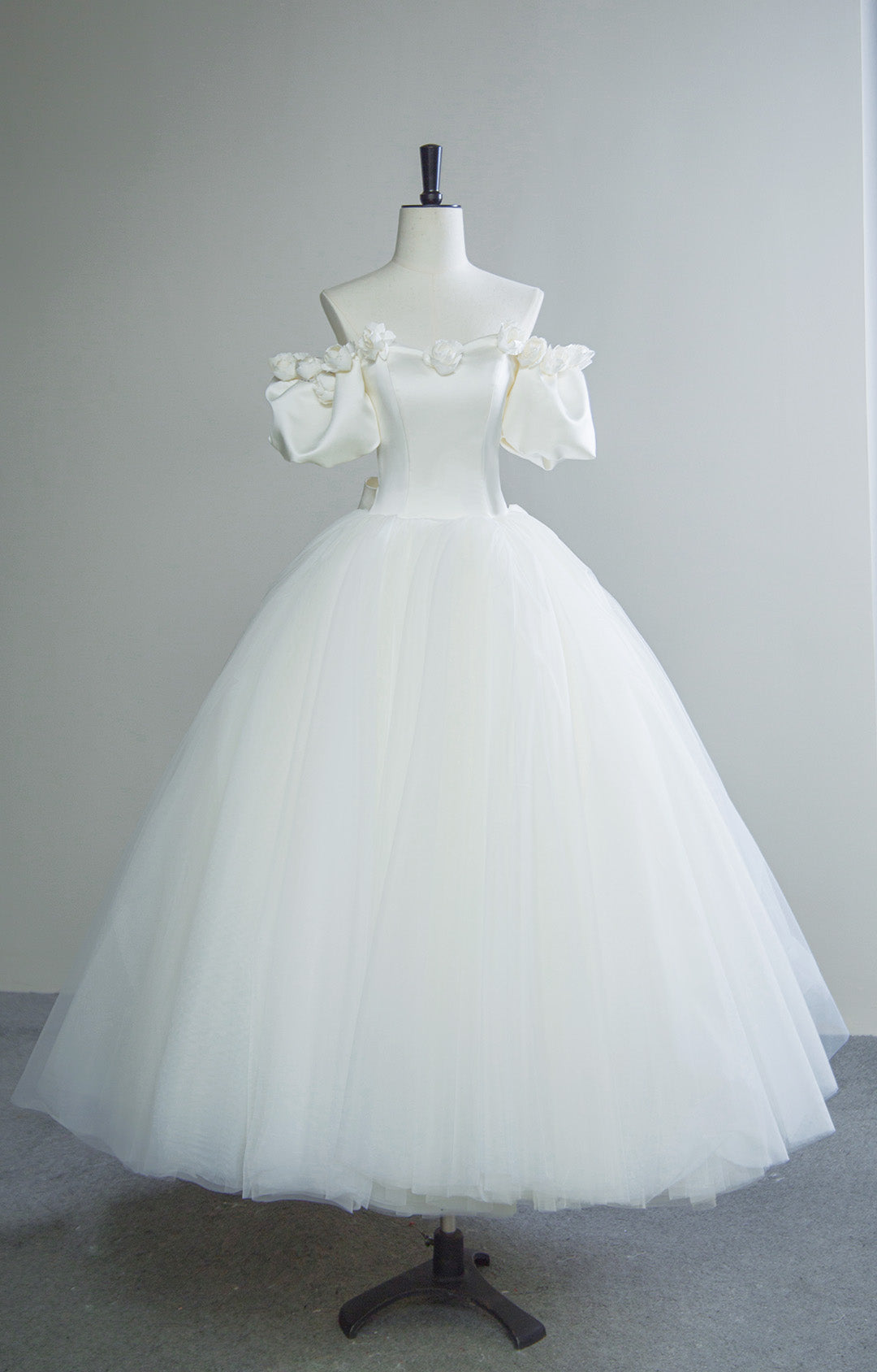 Satin Patchwork Off-Shoulder Tulle Wedding Dresses