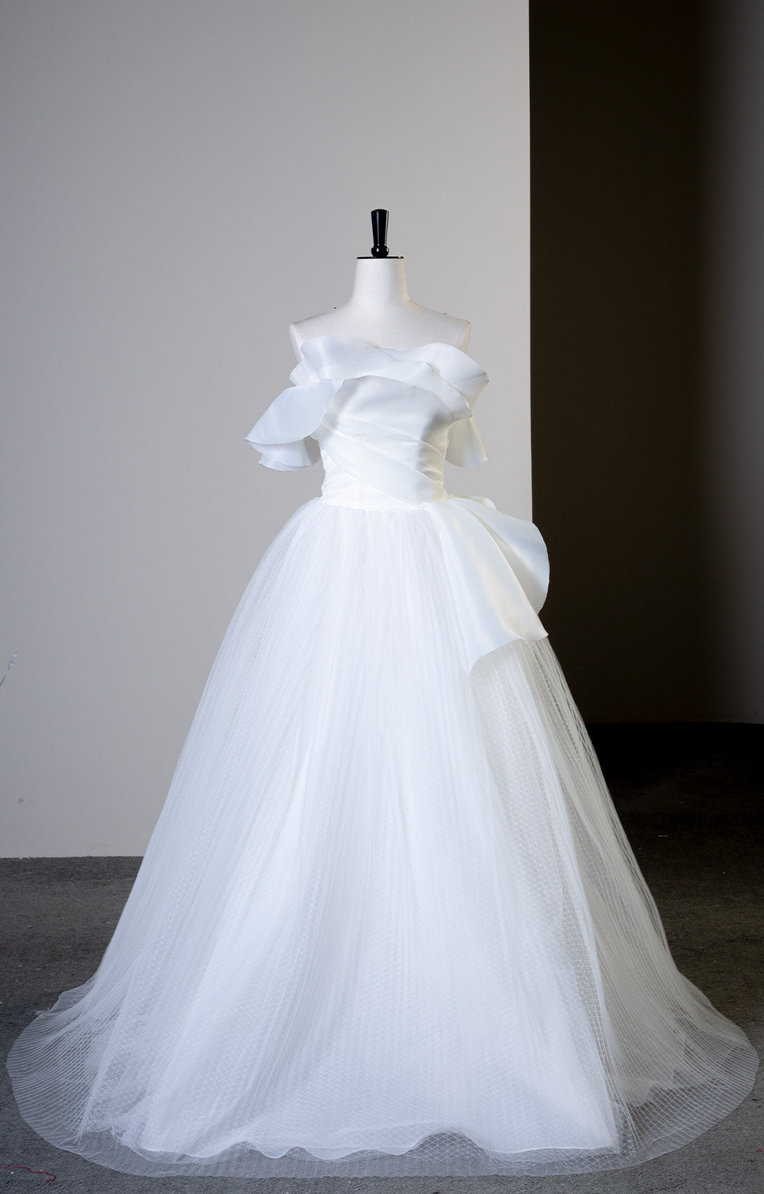 Handmade Off-Shoulder Satin Petal Puffy Wedding Dress