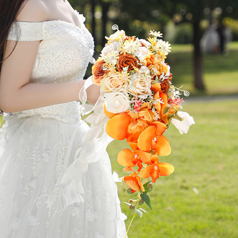 Champagne Roses Waterfall Cascading Bridal Bouquet