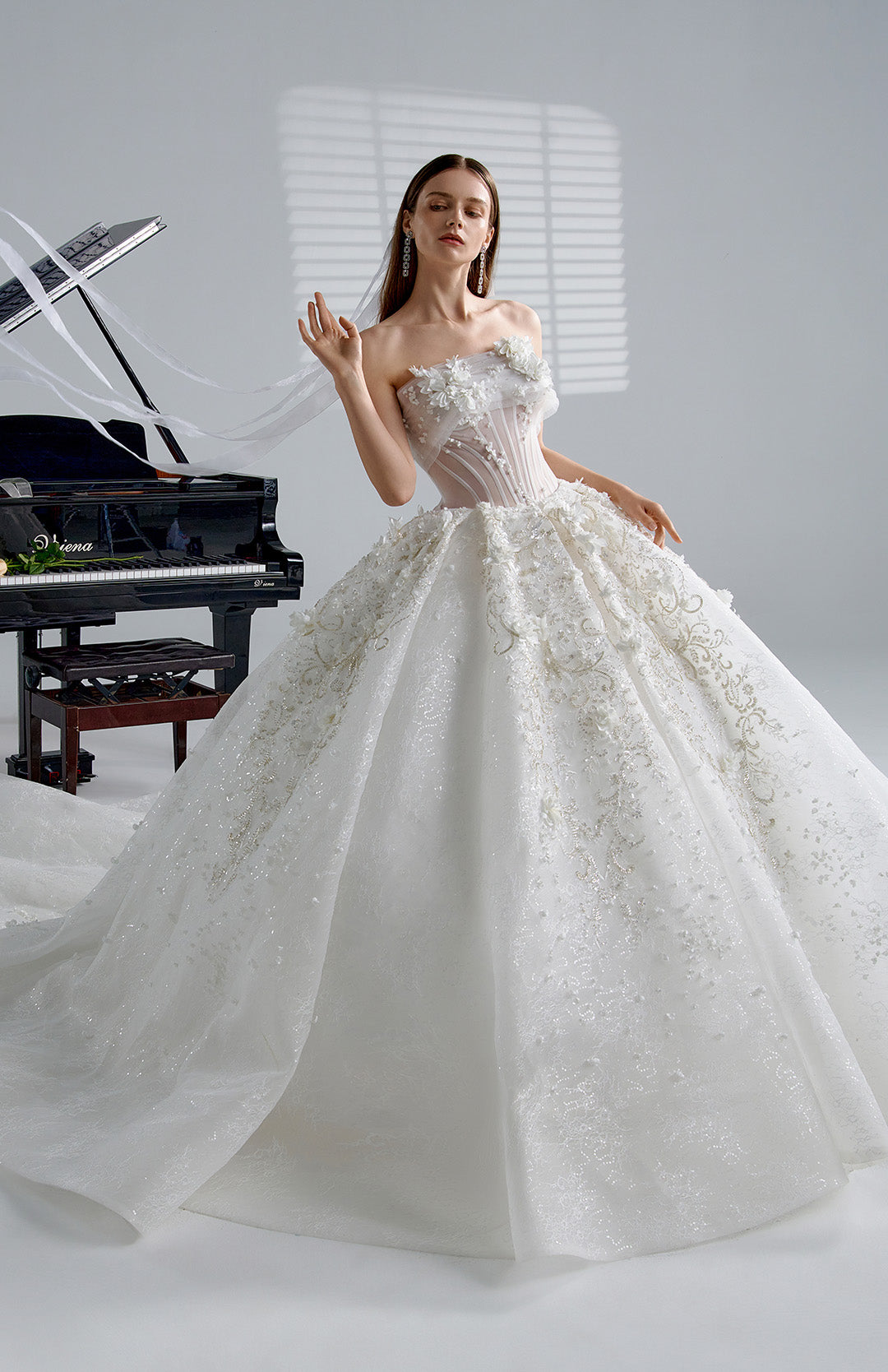 Rose blanche- Beaded Wedding Dress With Three Dimensional Roses