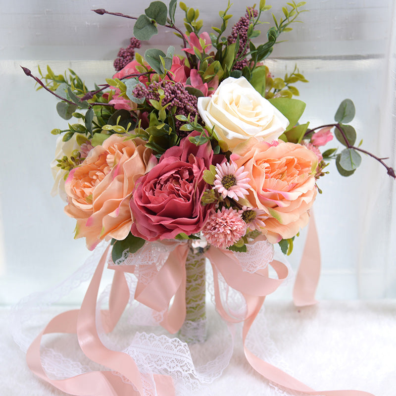 Artificial Roses Peony Flowers Bride Wedding Bouquet