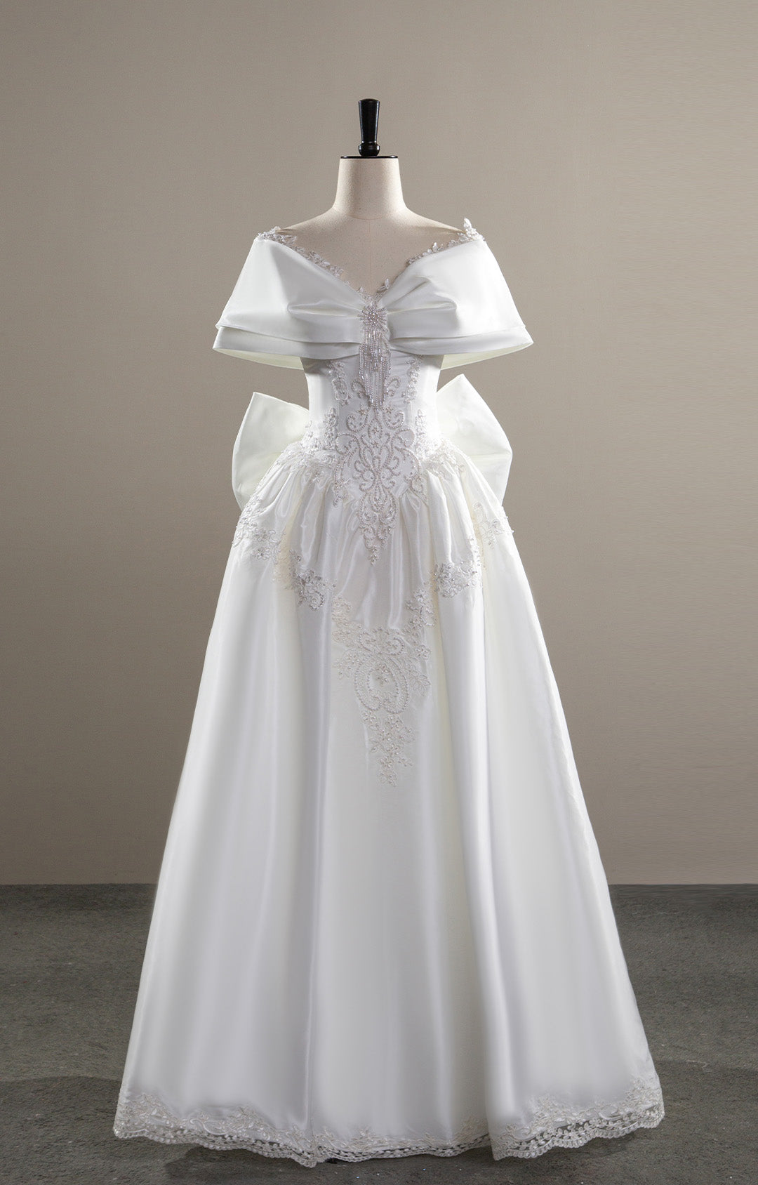 Handmade Vintage Court Satin Bow Wedding Dress