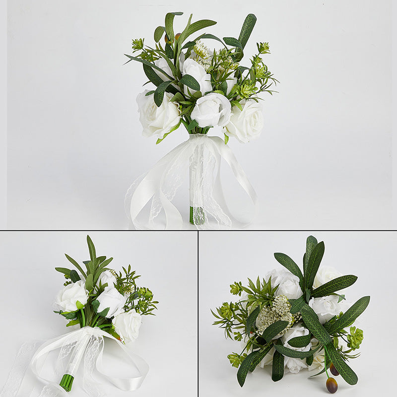 Eucalyptus Leaves White Rose Artificial Flowers Wedding Bouquet