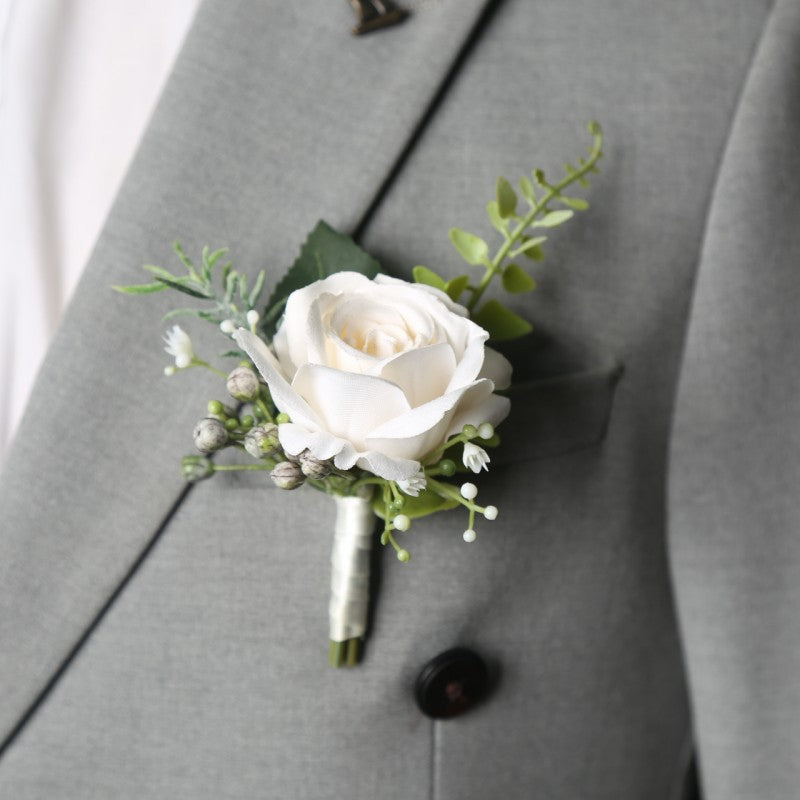 Simple Forest Artificial Rose Wrist Corsage Boutonniere Set