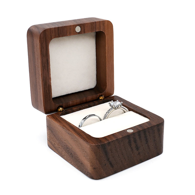 Wedding Ring Black Walnut Small Portable Jewelry Box