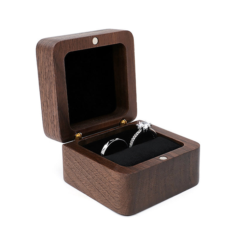 Wedding Ring Black Walnut Small Portable Jewelry Box