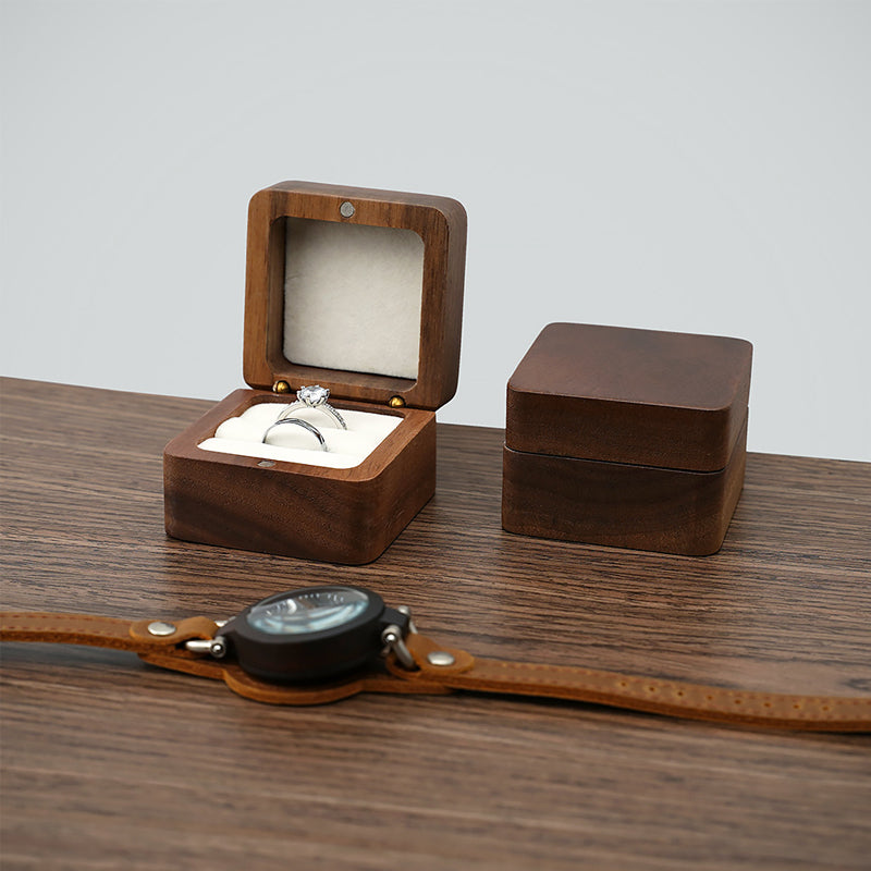 Wedding Ring Black Walnut Small Portable Jewelry Box