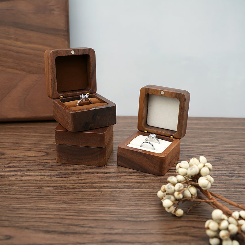 Wedding Ring Black Walnut Small Portable Jewelry Box