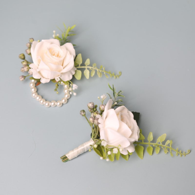 Simple Forest Artificial Rose Wrist Corsage Boutonniere Set