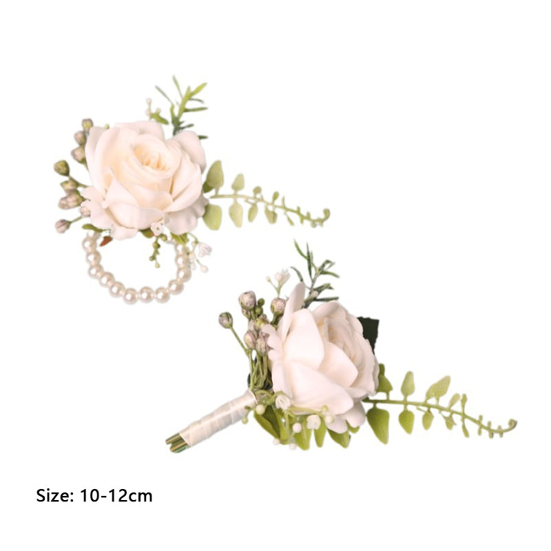 Simple Forest Artificial Rose Wrist Corsage Boutonniere Set