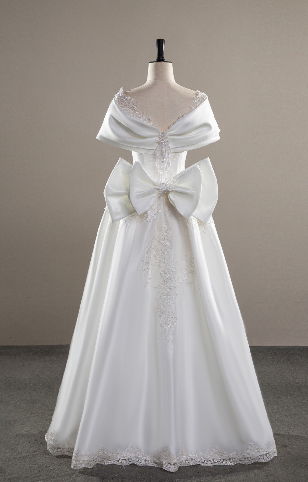 Handmade Vintage Court Satin Bow Wedding Dress