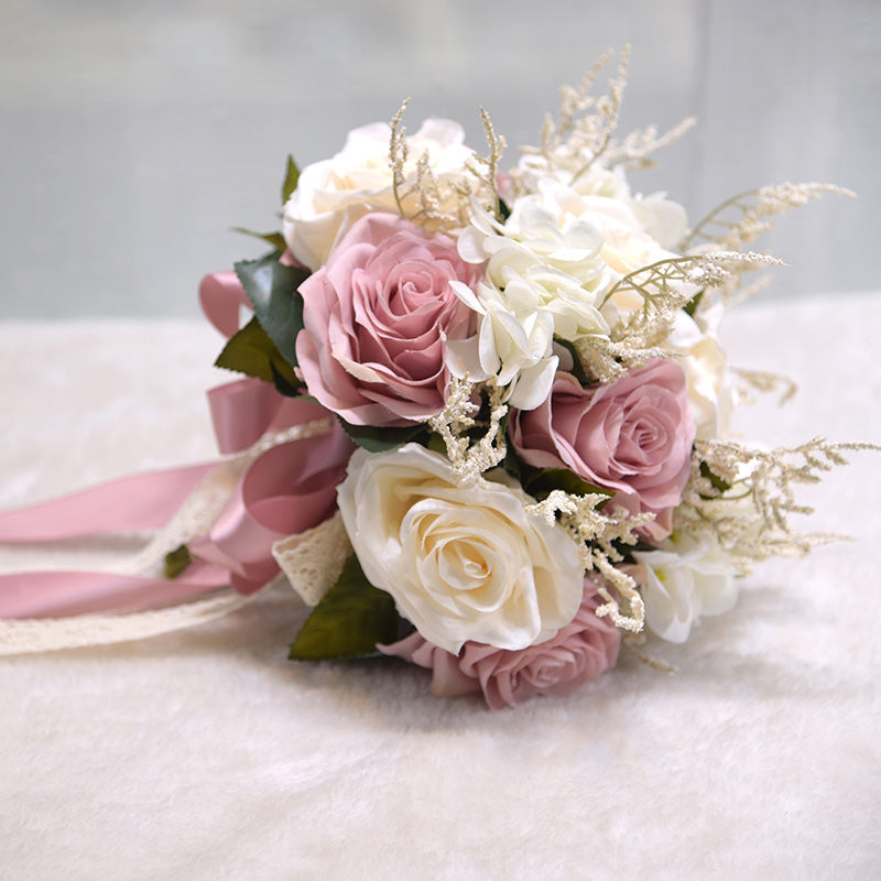 White Artificial Roses Ribbon for Wedding Church Decoration Bouquets