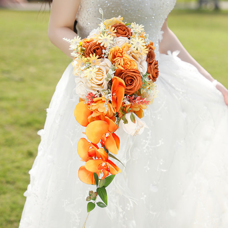 Champagne Roses Waterfall Cascading Bridal Bouquet