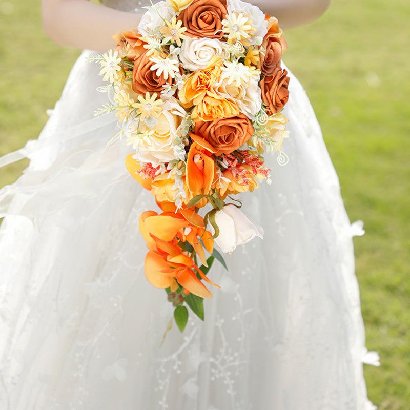 Champagne Roses Waterfall Cascading Bridal Bouquet