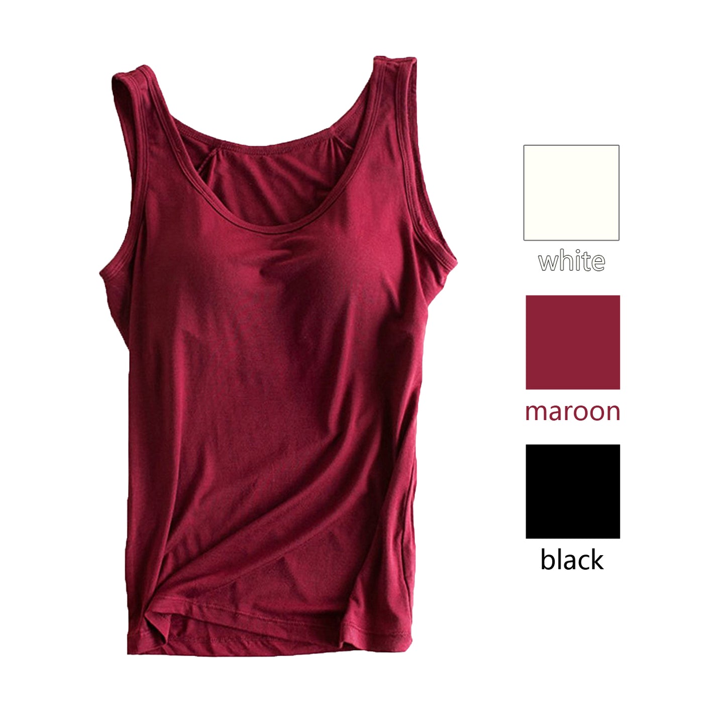 Women Modal Camisole with Built in Shelf Bra Solid Color Vest, Maroon M