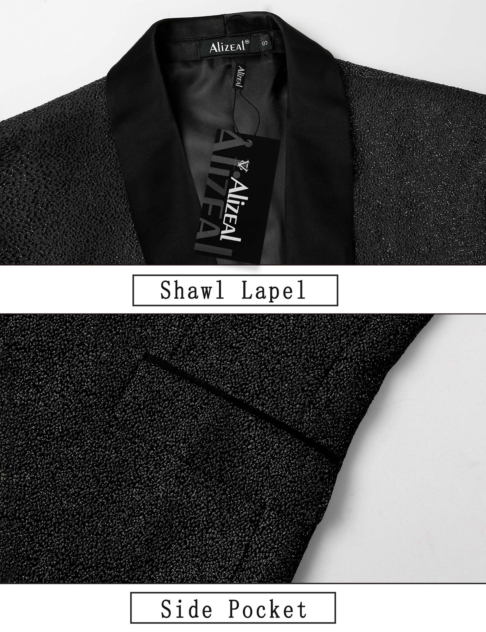 Men's Tuxedos Shawl Lapel One Button Fashion Jacquard Suit Blazer Jacket for Party Prom Wedding, 027-Black