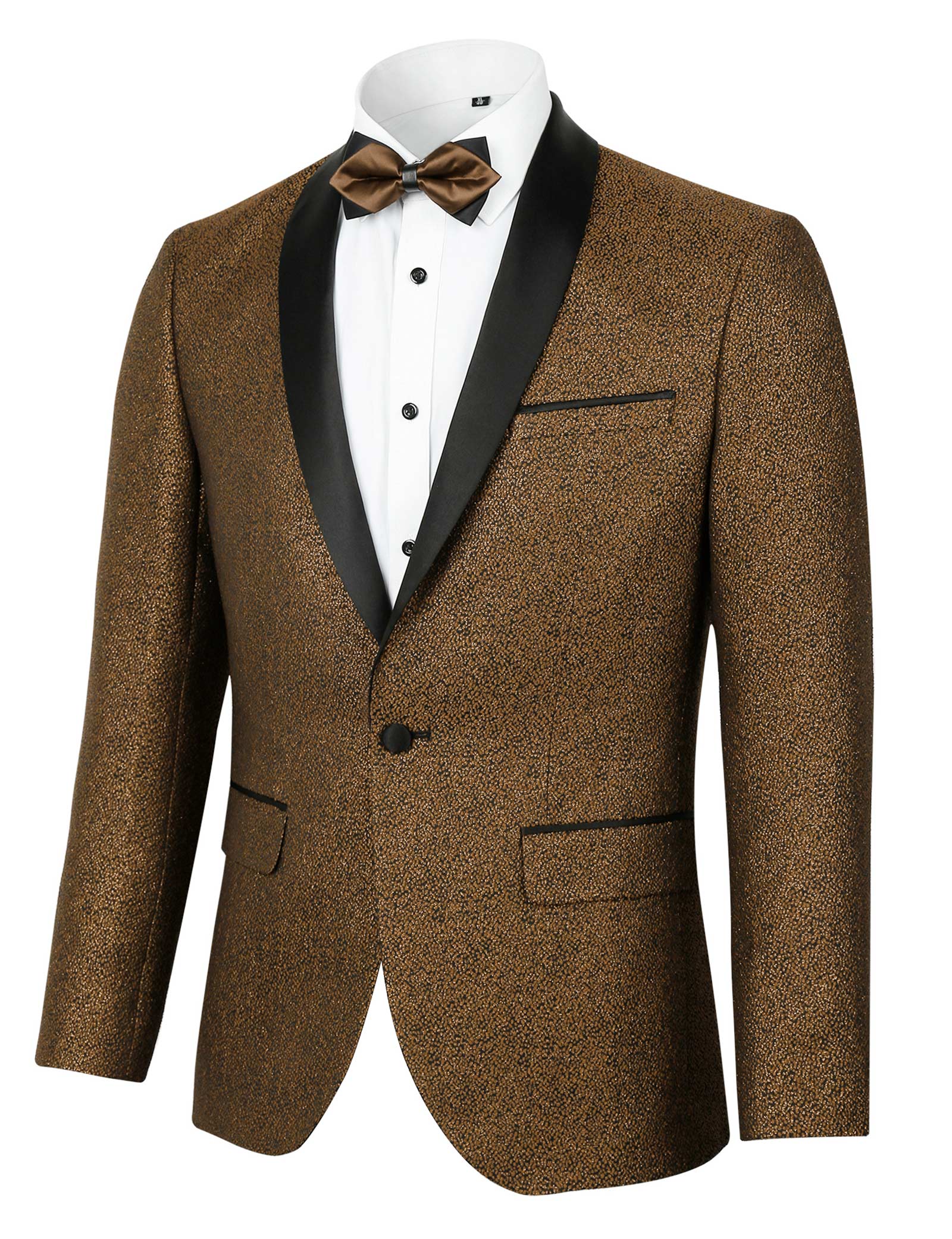 Men's Tuxedos Shawl Lapel One Button Fashion Jacquard Suit Blazer Jacket for Party Prom Wedding, 027-Brown