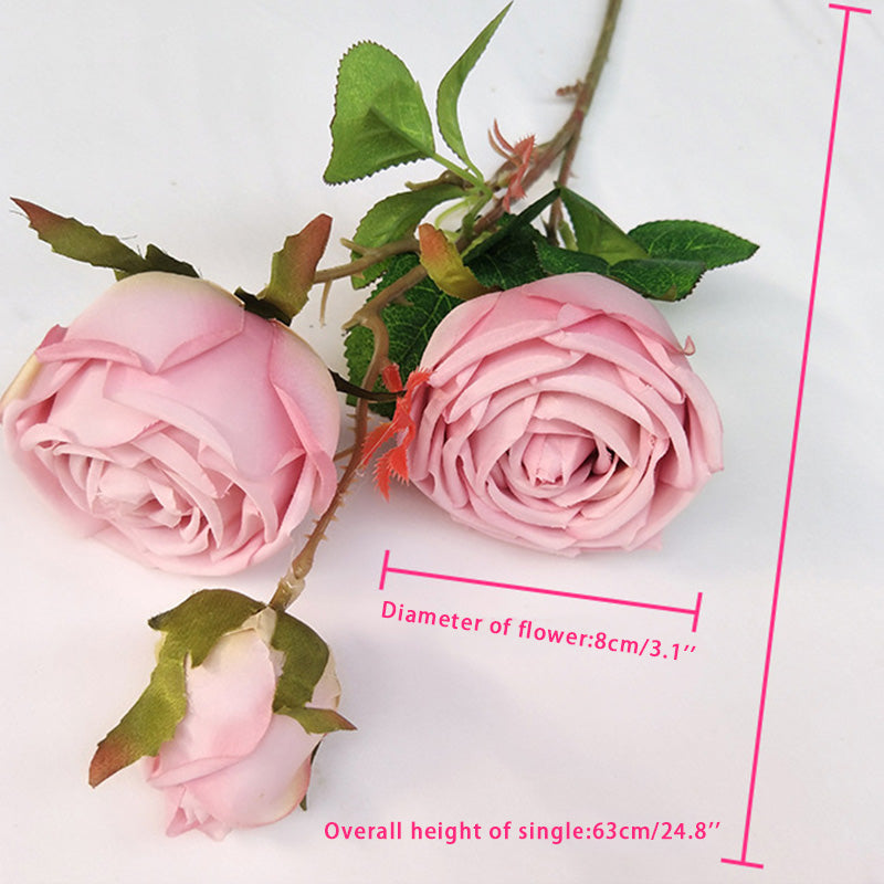 Three Heads Royal Rose Artificial Flower Wedding Decoration