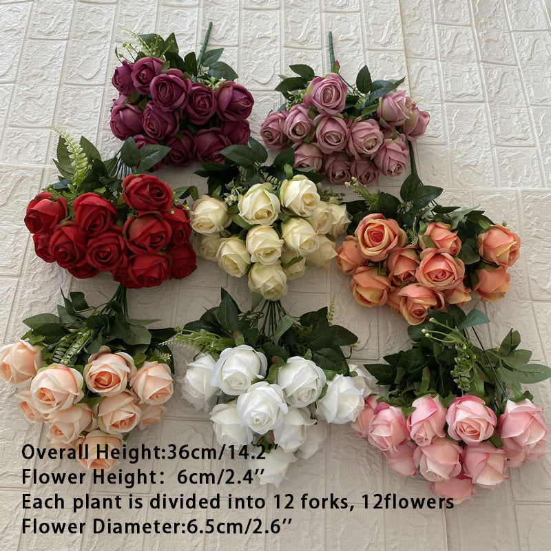 12 Heads Artificial Rose Flowers Long Stem Artificial Silk Roses Wedding Bouquet Decoration