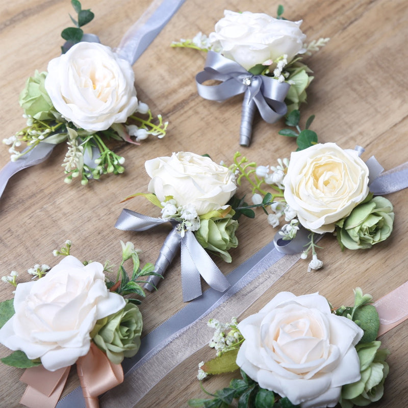 Rose Flower Wedding Party Wrist Corsage Boutonniere Prom Decoration Set