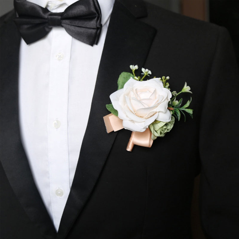 Rose Flower Wedding Party Wrist Corsage Boutonniere Prom Decoration Set