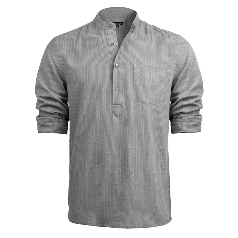 Men's Henley Shirt Long Sleeve Cotton Viscose Solid Button-Down Casual Beach Shirt with Pocket-102