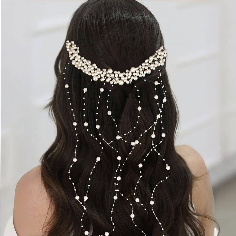 Handmade Pearl Tassel Wavy Wedding Headband Hair Comb