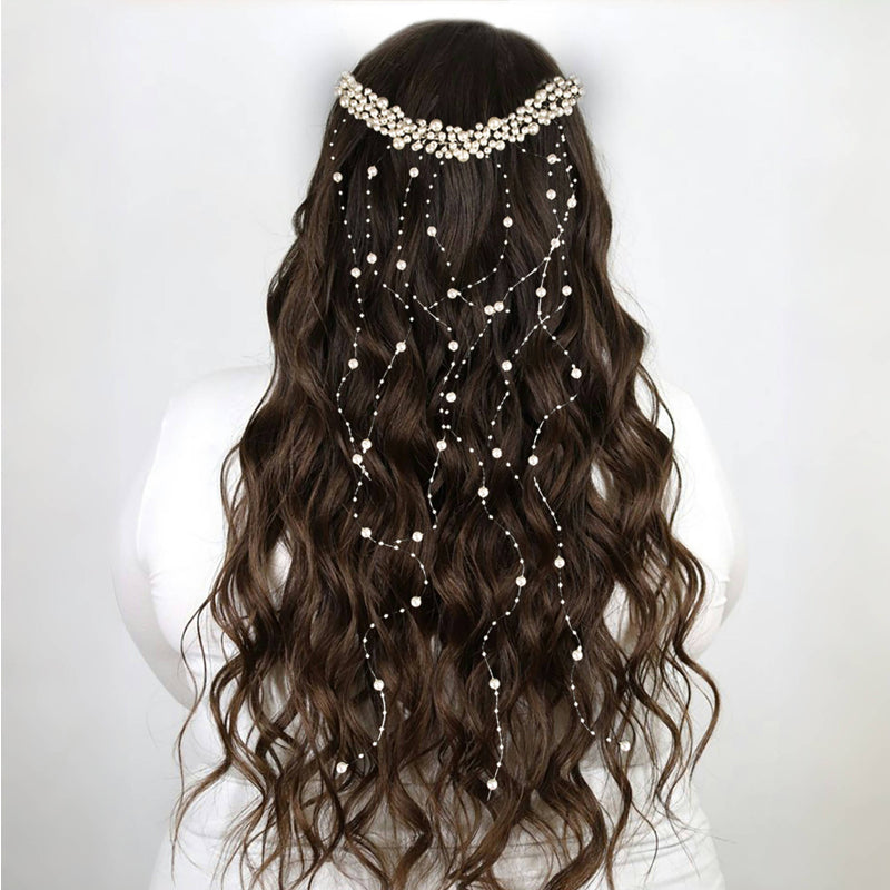 Handmade Pearl Tassel Wavy Wedding Headband Hair Comb