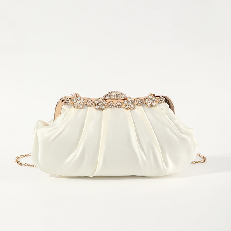 Ruffle Diamond Satin Party Cloud Bag