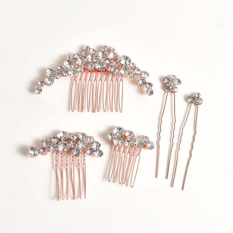 Wedding Alloy Rhinestone Hair Comb Hairpin Set