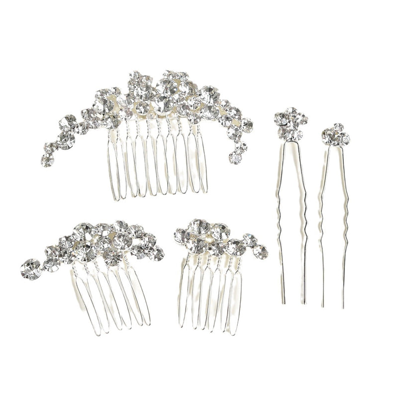 Wedding Alloy Rhinestone Hair Comb Hairpin Set