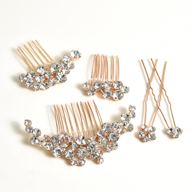 Wedding Alloy Rhinestone Hair Comb Hairpin Set